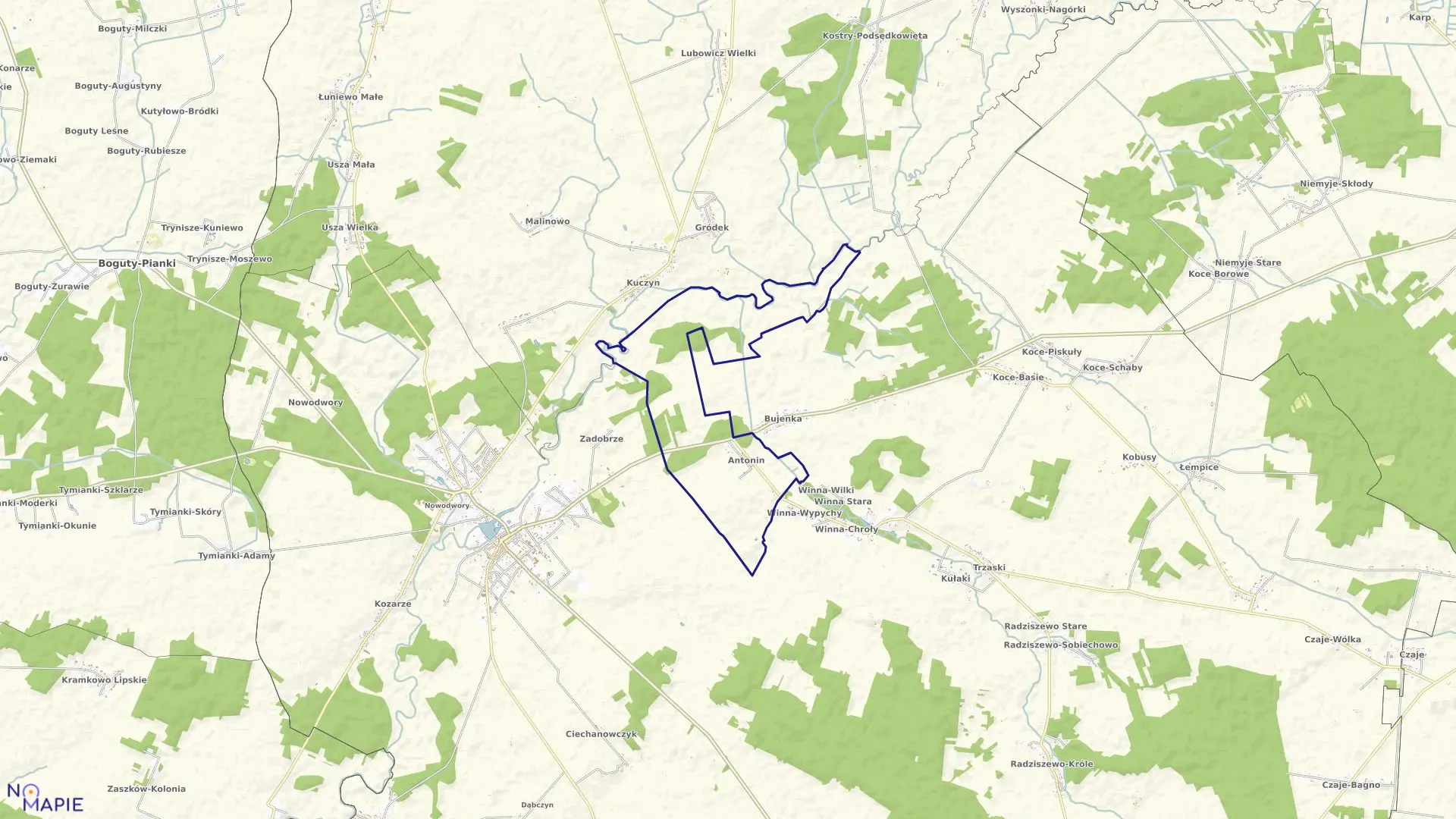 Mapa obrębu ANTONIN w gminie Ciechanowiec
