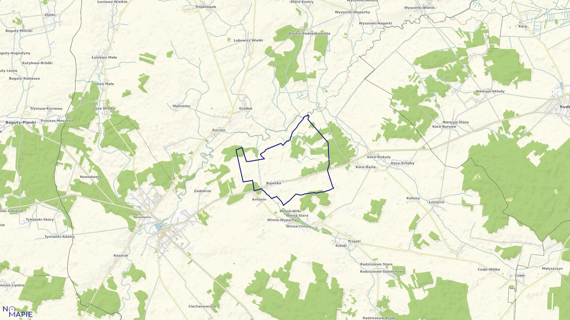 Mapa obrębu BUJENKA w gminie Ciechanowiec
