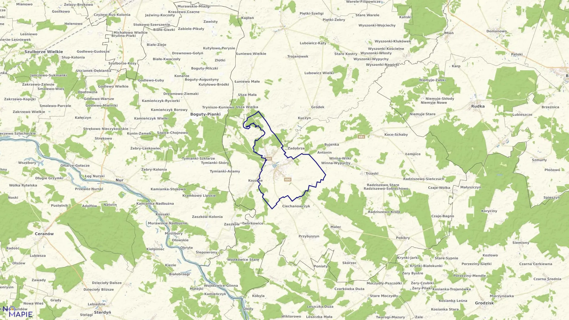 Mapa obrębu CIECHANOWIEC w gminie Ciechanowiec