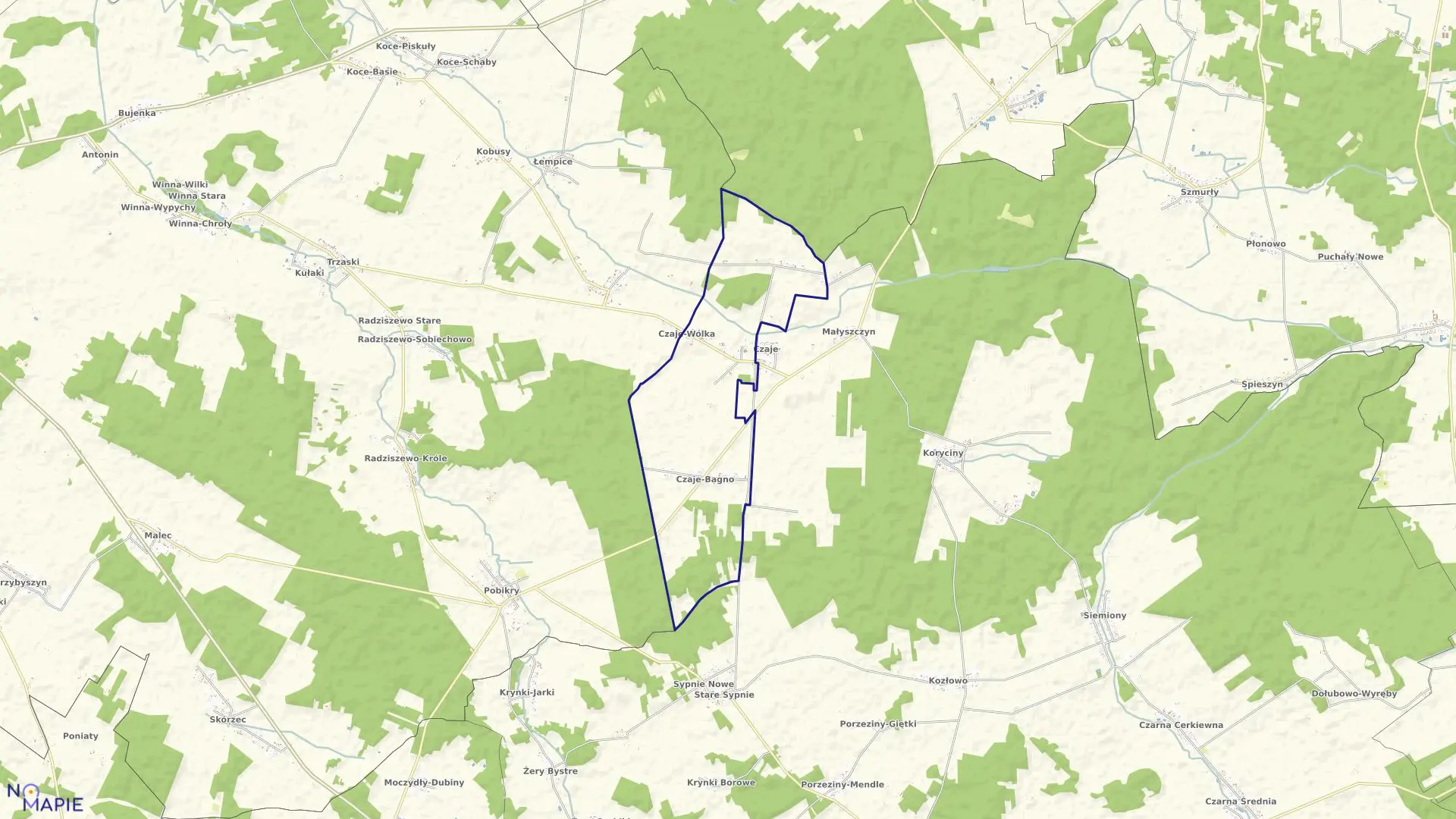 Mapa obrębu CZAJE-WÓLKA w gminie Ciechanowiec