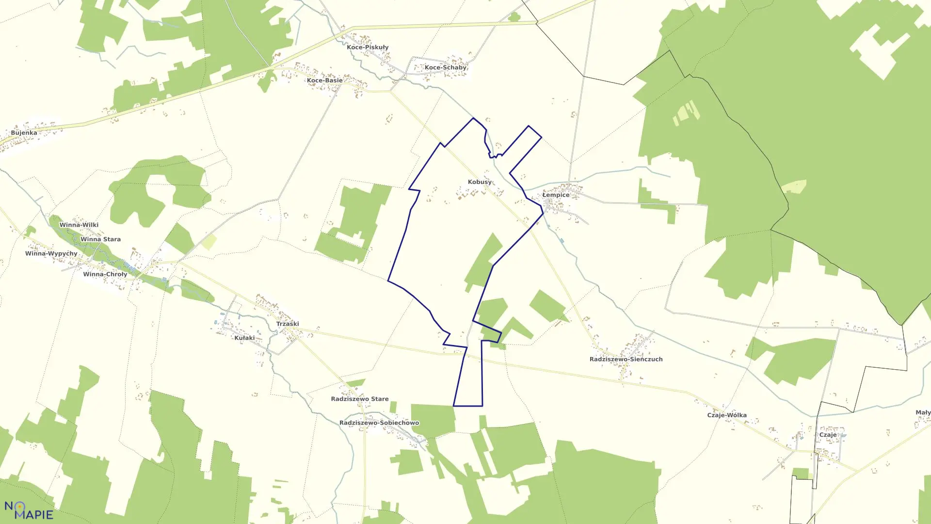 Mapa obrębu KOBUSY w gminie Ciechanowiec