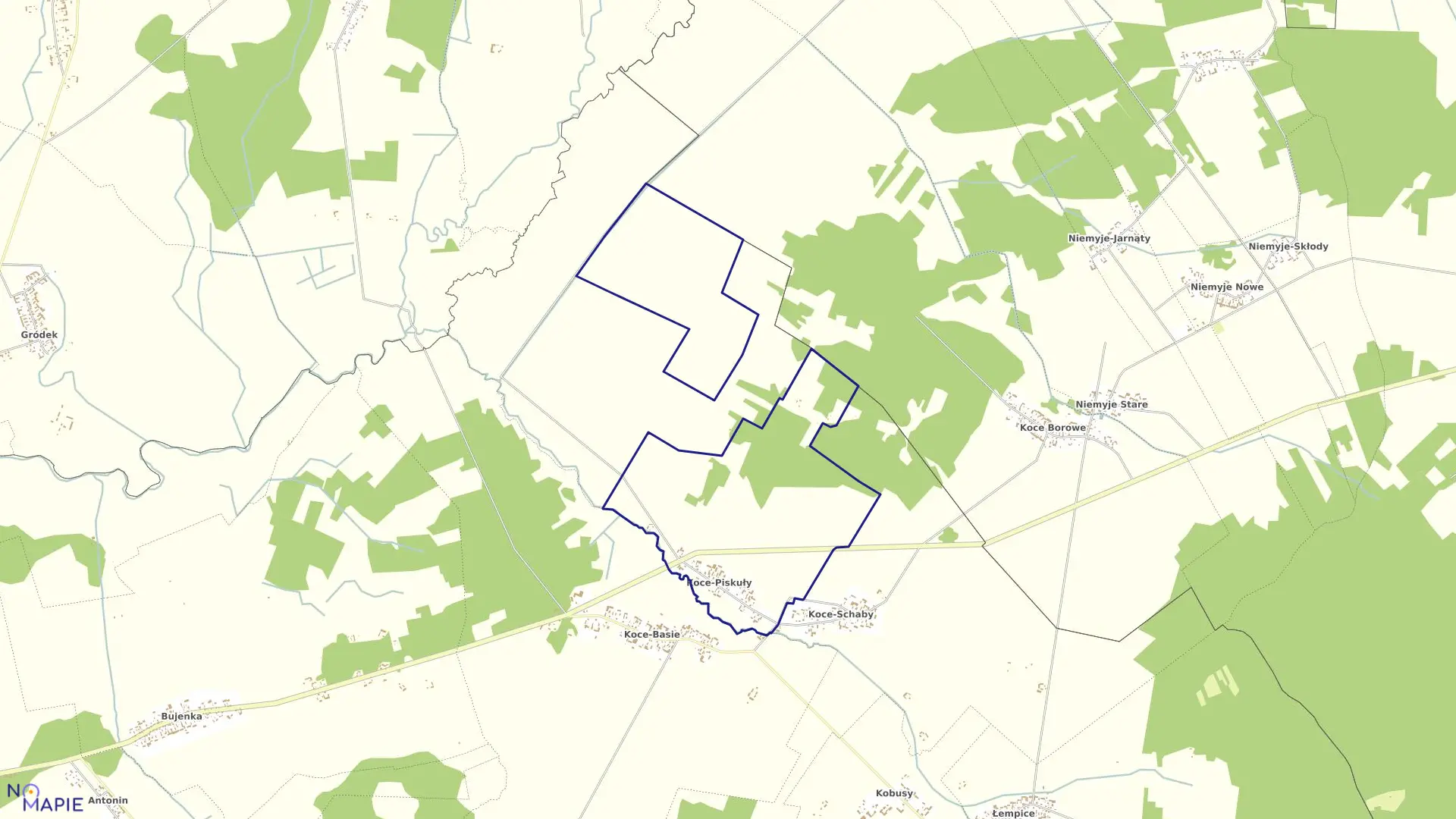 Mapa obrębu KOCE-PISKUŁY w gminie Ciechanowiec
