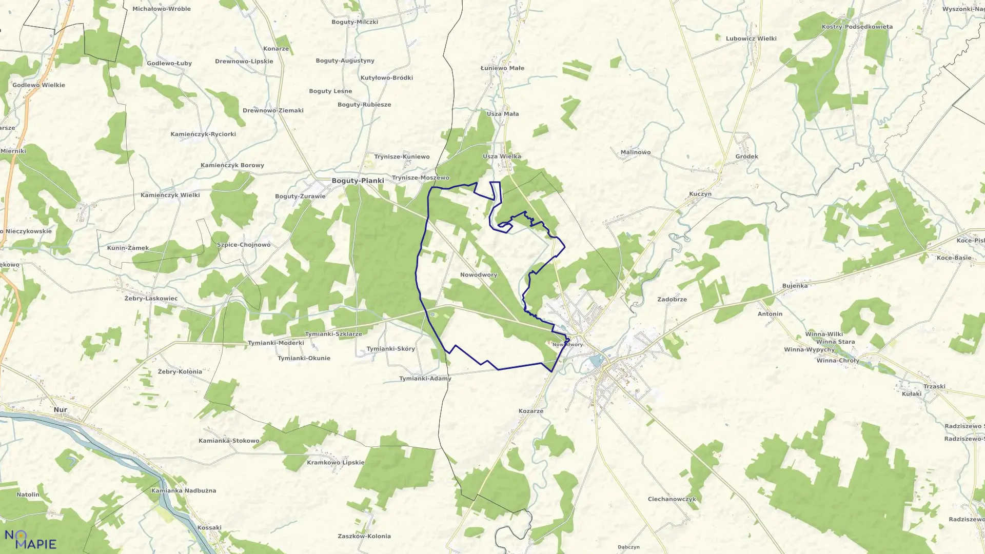 Mapa obrębu NOWODWORY w gminie Ciechanowiec