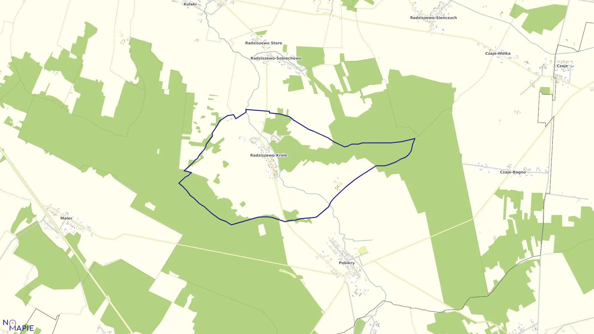 Mapa obrębu RADZISZEWO-KRÓLE w gminie Ciechanowiec