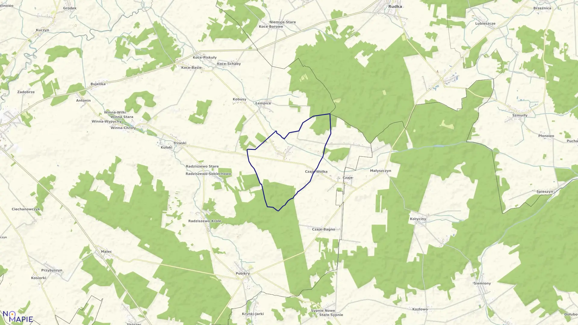 Mapa obrębu RADZISZEWO-SIEŃCZUCH w gminie Ciechanowiec