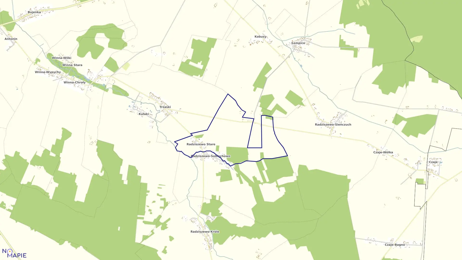 Mapa obrębu RADZISZEWO  STARE w gminie Ciechanowiec