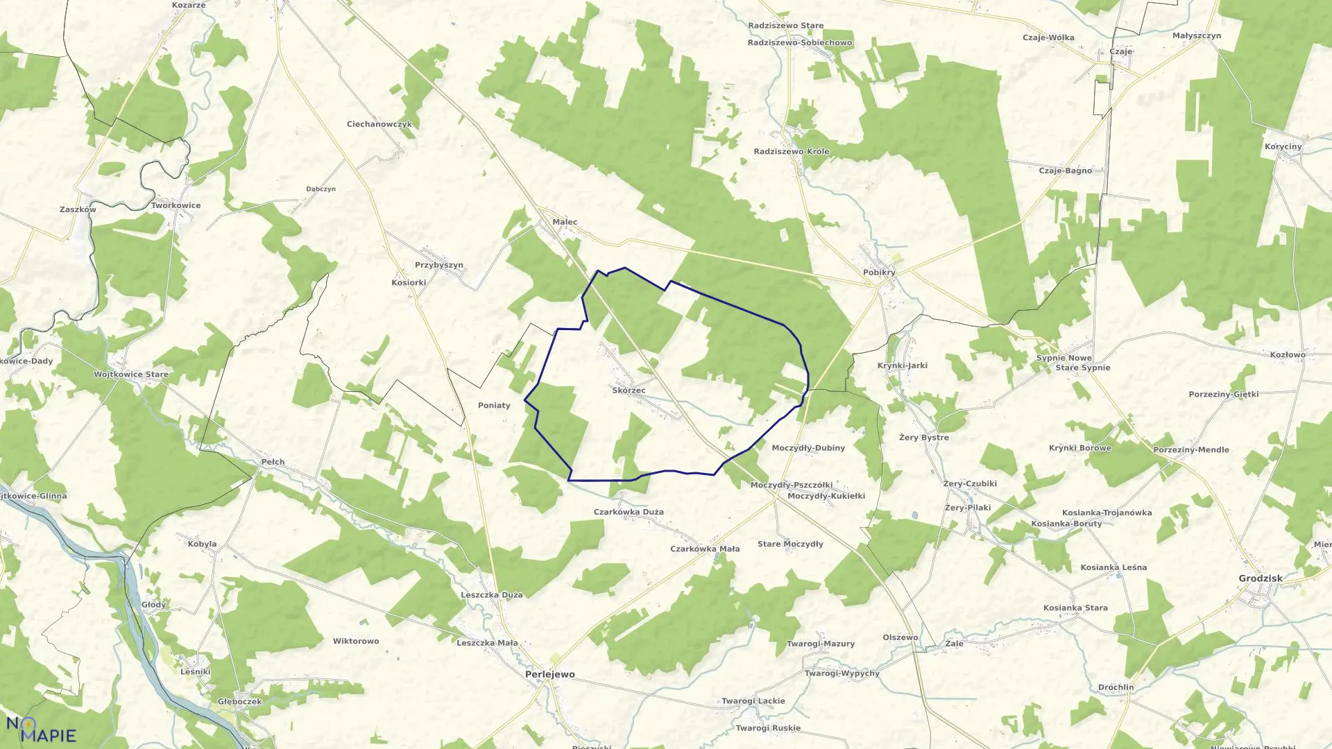 Mapa obrębu SKÓRZEC w gminie Ciechanowiec