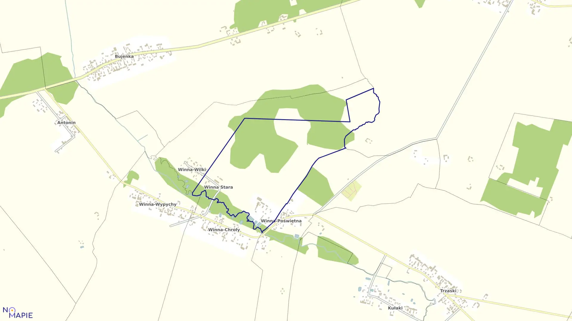 Mapa obrębu WINNA STARA w gminie Ciechanowiec